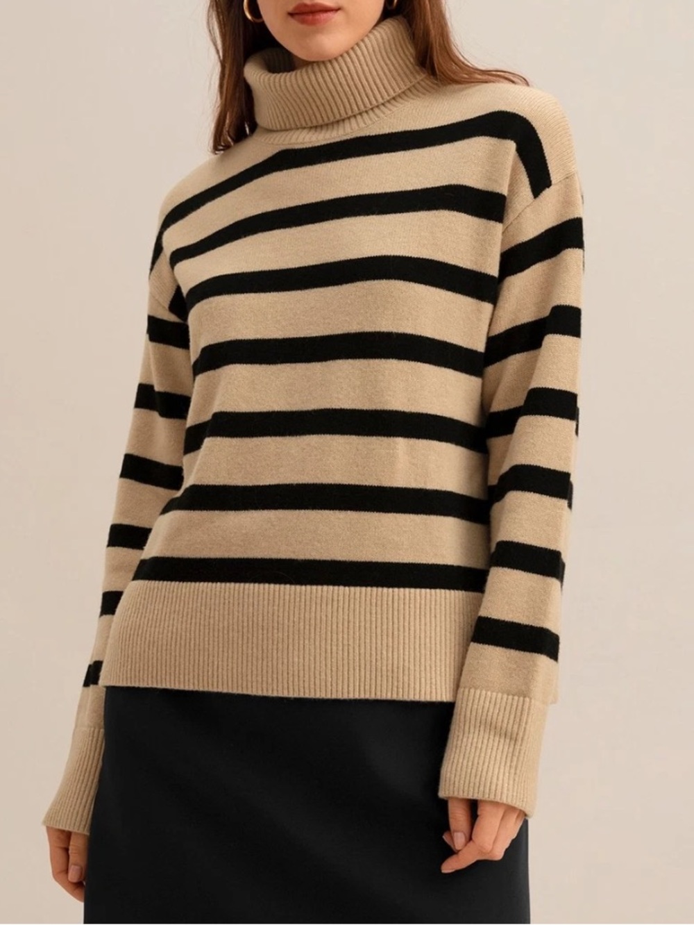 NWT LILYSILK Women's Tarra Stripe Turtleneck Sweater Small